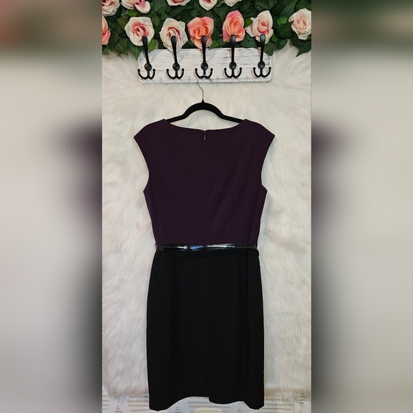 Calvin Klein Classic Plum Lined Colorblock Belted Dress - Picture 3 of 7